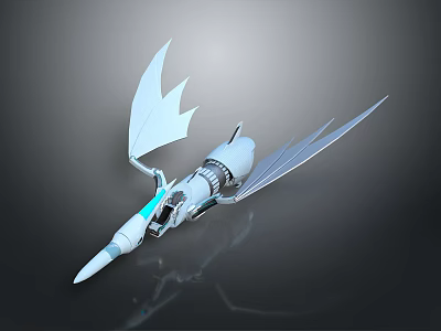 Futuristic Mechanical Dragon 3D Model Featuring Streamlined Design White Wings And Blue Glowing Details 3d model