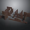 Scene Construction Components With Brown Brick Design For Modular Building Structures