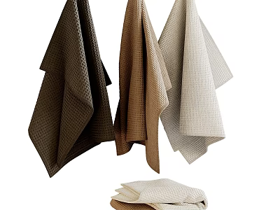 Waffle Texture Towels in Neutral Tones Both Hanging And Folded For 3d model