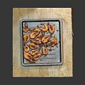 Delicious Crispy Grilled Shrimp On Baking Tray Placed Over Wooden Board