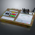 Industrial Control Panel with Metal Casing Colored Indicator Lights Knobs Antenna and Chart