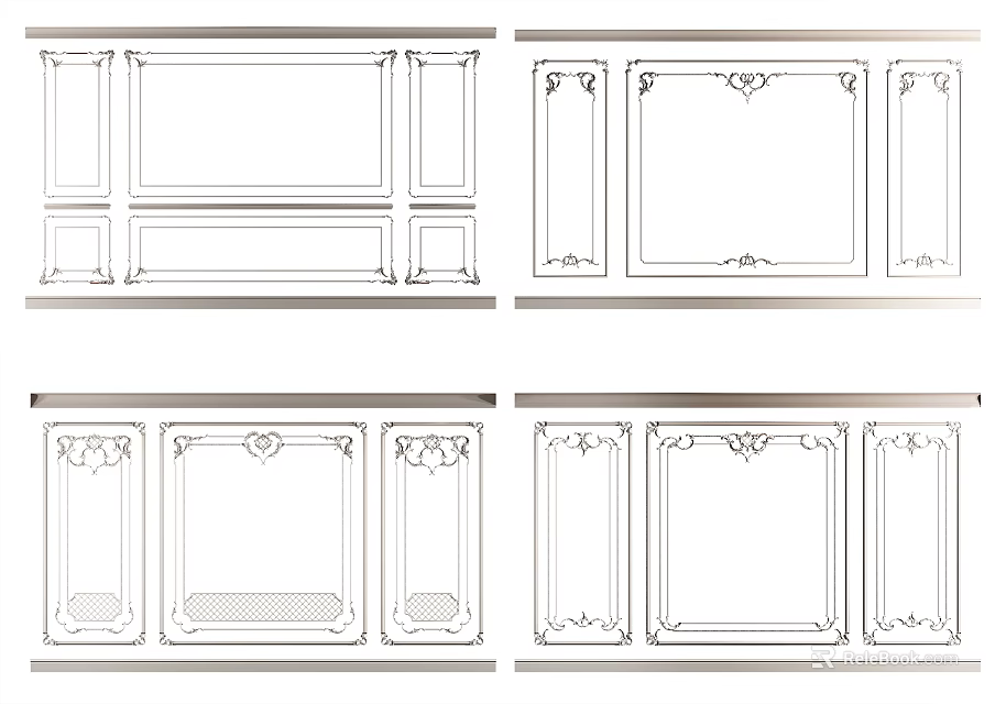 Stylish Background Wall Decorative Panel Designs With Ornate Frames And Patterns 3d model