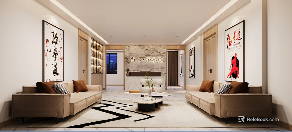 Elegant Luxury Reception Space With Sofas And Artworks 3d model 