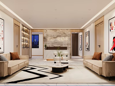 Elegant Luxury Reception Space With Sofas And Artworks 3d model