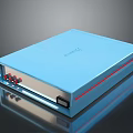 Electronic Device In Blue With Modern Design Red Accent And Multiple Ports