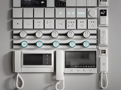 Modern Switch Panel With Multiple Switches Sockets Display Screen And Control Knobs 3d model