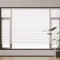 Venetian Blinds In Bright Interior With Window And Green Potted Plant