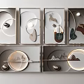 Modern Geometric Wall Decor with Circular Elements Deer Motif and Landscape Designs 3d model