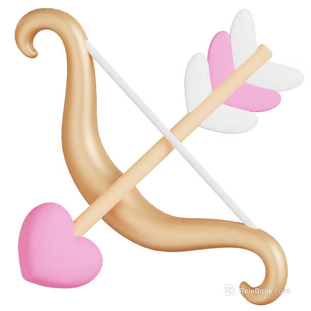 Cute Decorative Ornament Set With Golden Bow Arrow Pink Heart And Feathers 3d model 