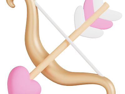Cute Decorative Ornament Set With Golden Bow Arrow Pink Heart And Feathers 3d model
