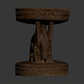 Hand Carved Wooden Stool With Round Top And Animal Shaped Base Intricate Patterns