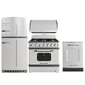 Retro Style Kitchen Appliances In Various Colors Including Refrigerator Stove And Oven