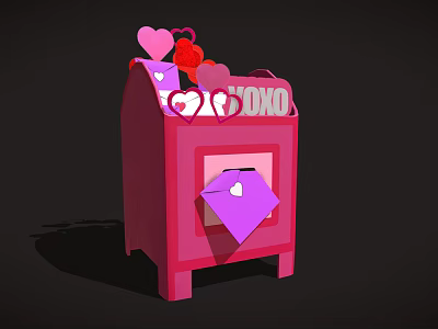 Pink XOXO Themed Machine Decorated With Hearts And Purple Envelope Inside 3d model
