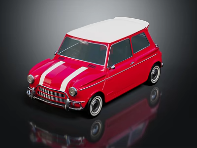 Vintage Red Small Car With White Roof Classic Design And Retro Style Shiny Exterior 3d model