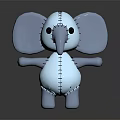 Blue Elephant Stuffed Toy With Stitched Details And Large Ears Standing Pose