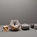 Modern Sofa And Coffee Table Set With Geometric Design Fabric Upholstery Wooden Frame And Ottoman