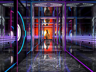 KTV Interior With Neon Lights Mirror Walls And Modern Music Lighting Effects 3d model