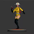 Game Movie Character In Yellow Bodysuit With White Helmet Red Weapon On Red Checkered Base