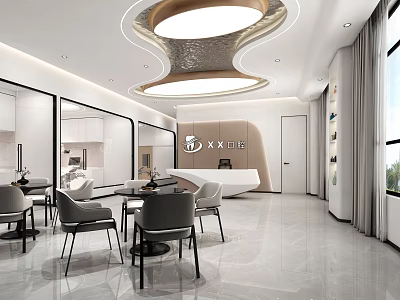 Modern Hospital Outpatient Clinic Interior Design With Waiting Area Reception Desk And Comfortable Chairs 3d model