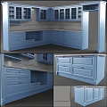 Modern Blue Kitchen Cabinets With Drawers And Concrete Countertop Design
