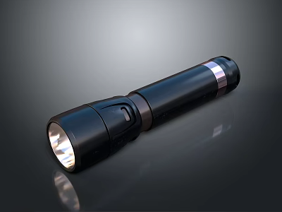 Black Flashlight With Silver Ring And Bright LED Light For Daily Use 3d model