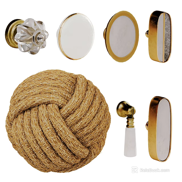 Different Styles of Door Handles with Golden White Glass and Braided Jute Designs 3d model 