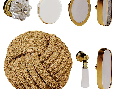 Different Styles of Door Handles with Golden White Glass and Braided Jute Designs 3d model