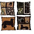 Decorative Patchwork Pillows Featuring Animal Floral Bamboo Plaid Patterns Brown Beige With Black Trim 3d model