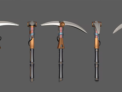 Various Scythe Designs With Decorative Handles And Metal Blades 3d model