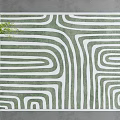 Stylish Modern Square Rug In Green And White With Interlocking Curved Patterns 3d model