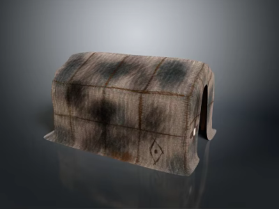 Brownish Gray Textured Storage Box With Stitched Design Worn Texture Arched Top And Metal Lock 3d model