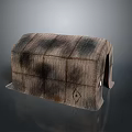 Brownish Gray Textured Storage Box With Stitched Design Worn Texture Arched Top And Metal Lock