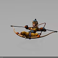 3D Monkey Warrior Character Drawing Bow In Orange Blue Outfit With Helmet