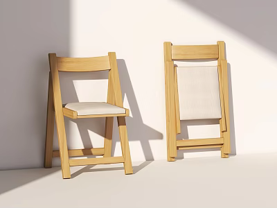 Simple Wooden Frame Dining Chairs With Light Fabric Seats And Modern Design 3d model
