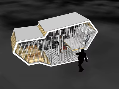 Modern Geometric Architectural Design With Grid Framework Interior Stairs And Human Figures 3d model