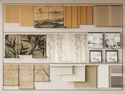 Decorative Curtains Featuring Bamboo Patterns Landscape Prints And Various Textures For Modern Home Decor 3d model