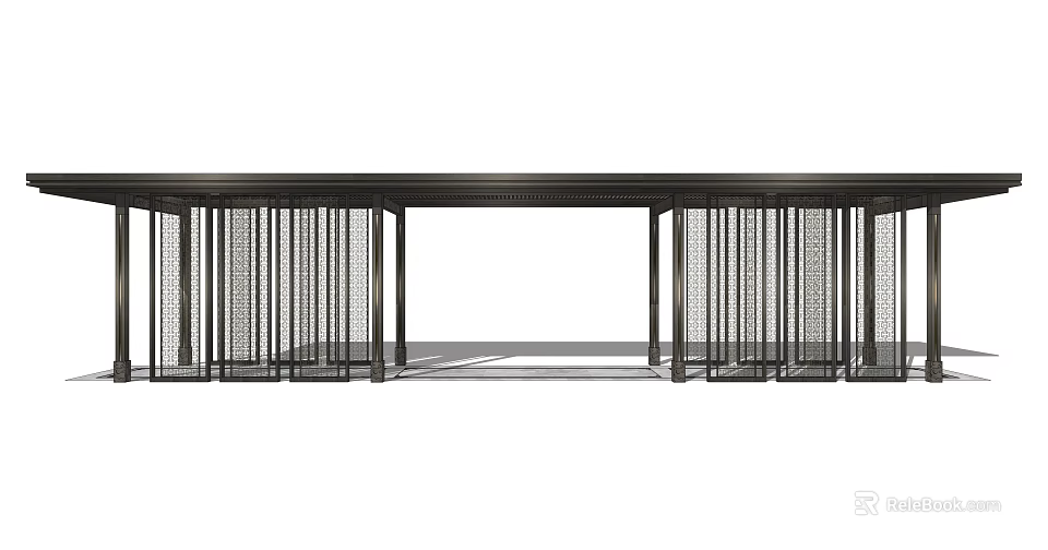 Outdoor Modern Pergola Structure With Steel Grid Panels And Support Columns 3d model 