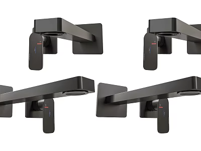 Modern Black Wall Mounted Bathroom Faucets With Sleek Design And Metal Handles 3d model