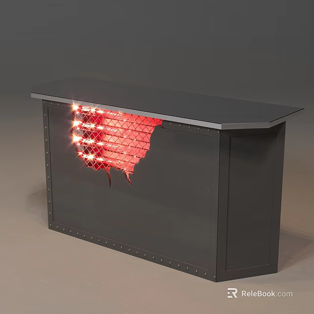 Black Display Cabinet Shelf With Riveted Design Red Grid Interior And Illuminated Lighting 3d model