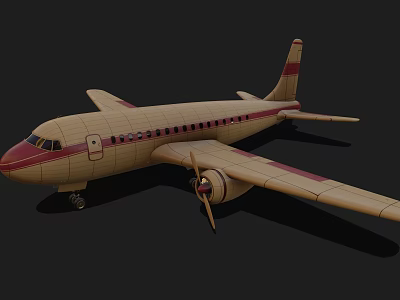 Vintage Passenger Plane with Cream Colored Fuselage Red Accents and Propeller Engine 3d model