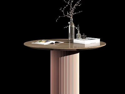 Modern Round Table With Marble Tabletop Fluted Pedestal Vase Twig Decoration And Books 3d model