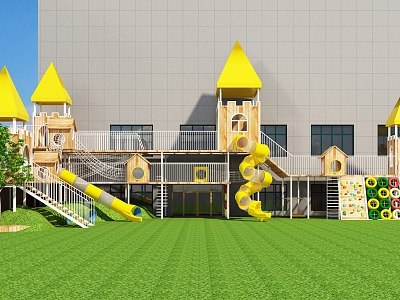 Kindergarten Outdoor Toy Wooden Toy School Corridor Slide Playground Climbing Drill Climbing Cage Castle Fence model