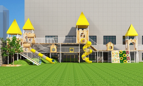 Kindergarten Outdoor Toy Wooden Toy School Corridor Slide Playground Climbing Drill Climbing Cage Castle Fence 3d model