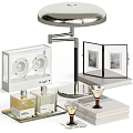 Decorative Ornament Set with Table Lamp Speaker Photo Frame Perfume Bottles Wine Glasses and Books