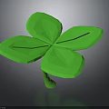 Green Low Poly Four Leaf Clover Plant With Four Leaves And Green Stem