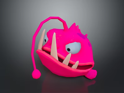 Cartoon Style Pink Aquatic Creature With Long Tentacles Big Eyes And Sharp Teeth 3d model