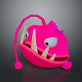 Cartoon Style Pink Aquatic Creature With Long Tentacles Big Eyes And Sharp Teeth
