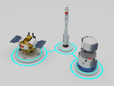 Detailed Spacecraft Models Including Probe Rocket And Capsule With Blue Rings 3d model