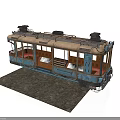 Vintage Tram With Retro Design Blue And Brown Carriage Windows Seats And Roof Equipment