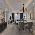 Elegant Modern Living Dining Room Interior With Chandelier Sofa And Marble Wall